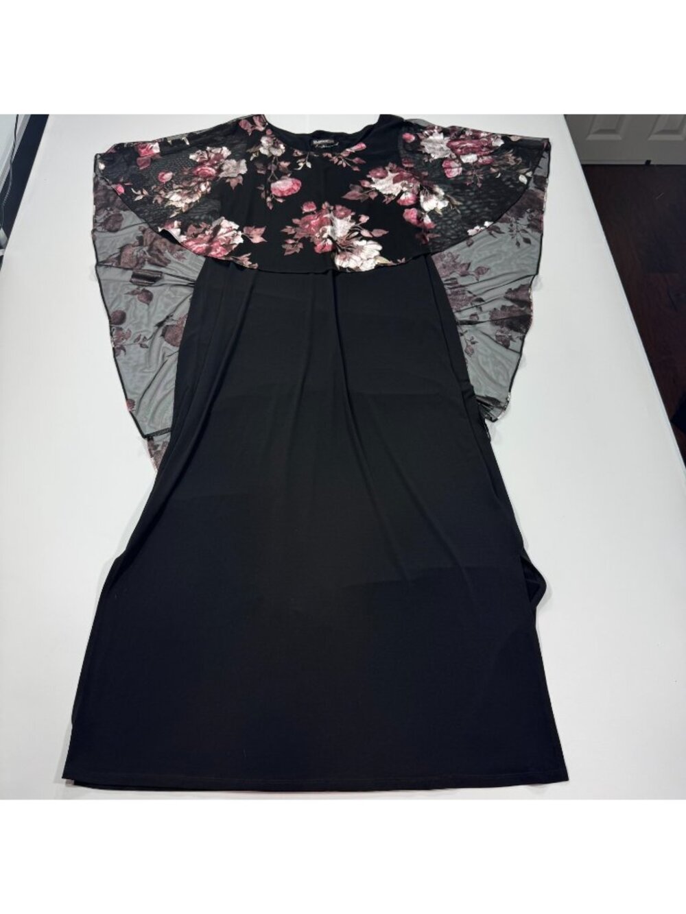 Glamour Nights Dress Women 16 Black Floral Polyester Maxi Party Cocktail Stretch